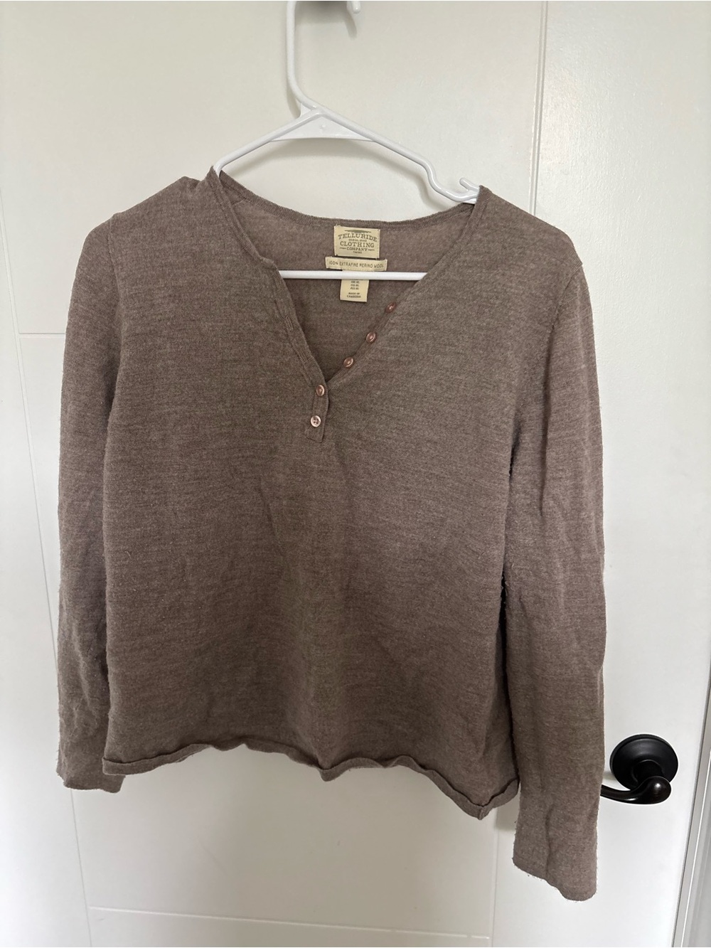 Lightweight Taupe V-Neck Button Knit Sweater